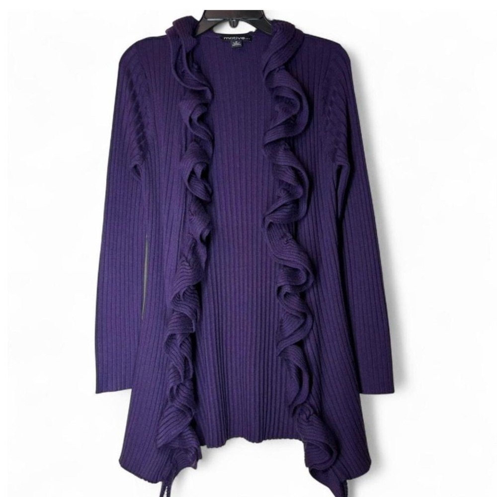 Motive Purple Ribbed Ruffle Cardigan Women Medium Penny Lane Grunge Romantic Y2K